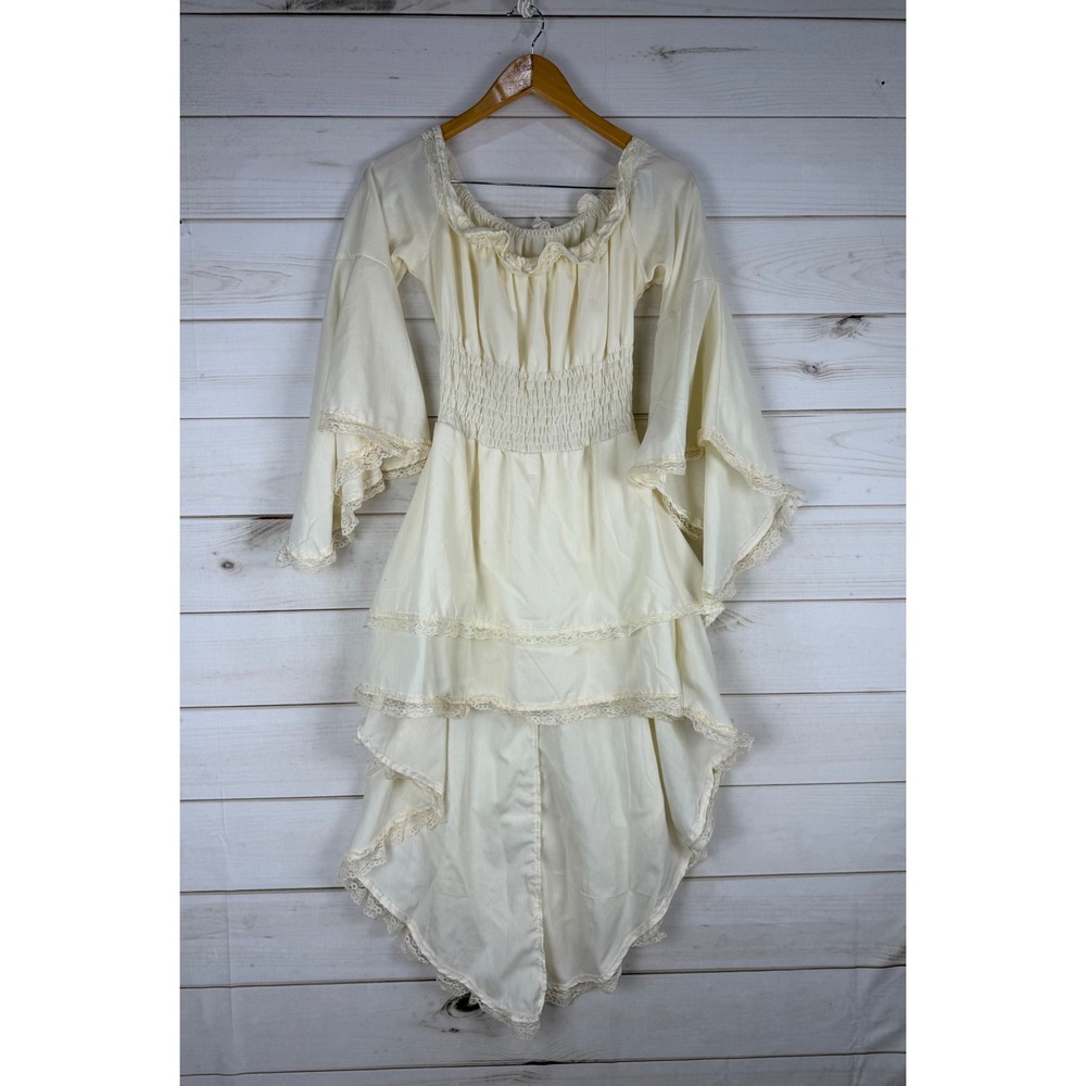 Renaissance Dress Cream High Low Costume Smocked Waist Bell Sleeve